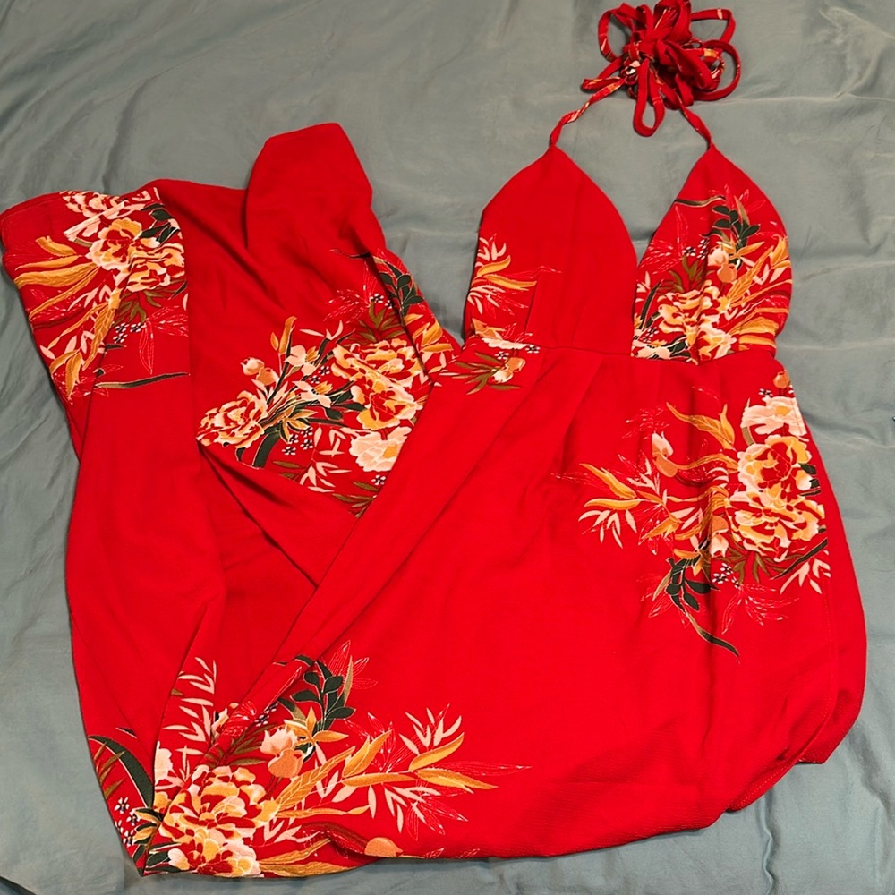 bright red statement halter dress
